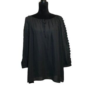 Zac & Rachel Women Black Semi-Sheer Cut Out Top in Black - Size 2X